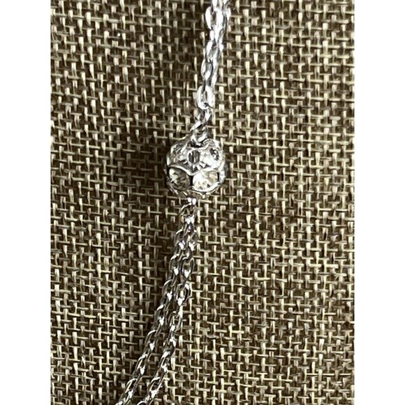 Vintage Sarah Coventry Station Necklace Silver Tone Double Strand Rhinestone - Picture 2 of 4